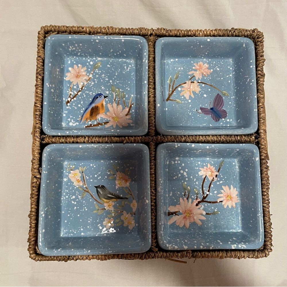 Summer living divided server with basket and birds and butterflies